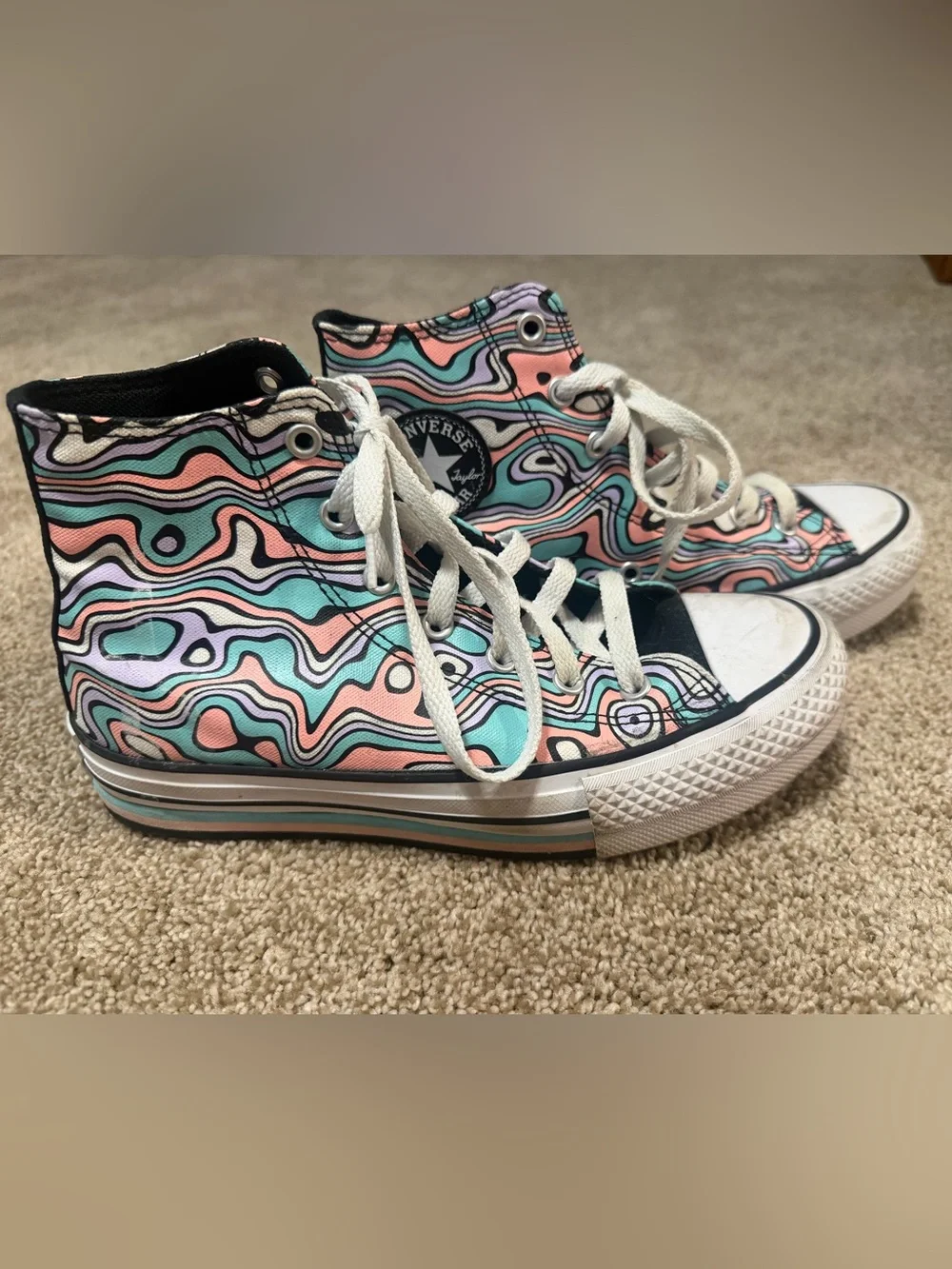 Converse High Top Sneakers in Mint, Pink & Black Swirl